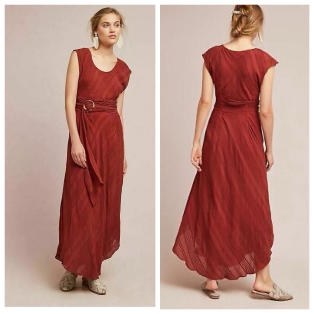 Anthropologie Moulinette Souers Elegant Rust Maxi Dress Size 12